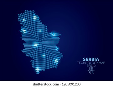 Serbia dotted technology map. Modern data communication concept