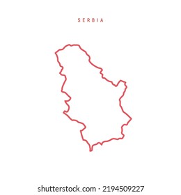 Serbia editable outline map. Serbian red border. Country name. Adjust line weight. Change to any color. Vector illustration.
