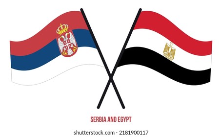 Serbia and Egypt Flags Crossed And Waving Flat Style. Official Proportion. Correct Colors.