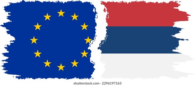 Serbia and European Union grunge flags connection, vector