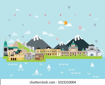 Serbia Famous Landmarks And Destinations Icon Set, Info Graphic Element, Minimal Style,Travel And Tourism Illustration Vector