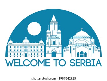 Serbia famous landmarks silhouette style,vector illustration