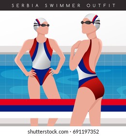 Serbia : Female Swimmers : Swimmers in National Swimsuits : Vector Illustration