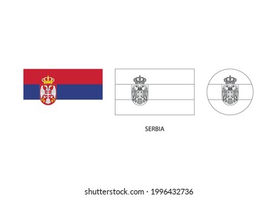 Serbia flag 3 versions, Vector illustration, Thin black line of rectangle and the circle on white background.