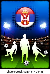 Serbien-Flaggenknopf mit Fußballspiel in Stadionoriginal Illustration