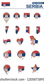 Serbia Flag Collection. Big set for design. Vector Illustration.