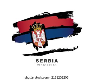 Serbia flag. Colored brush strokes drawn by hand. Vector illustration isolated on white background. Colorful Serbian flag logo.