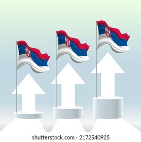 Serbia flag. The country is in an uptrend. Waving flagpole in modern pastel colors. Flag drawing, shading for easy editing. Banner template design.