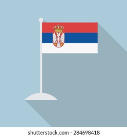 Serbia flag with flagpole flat icon with long shadow. Vector illustration EPS10