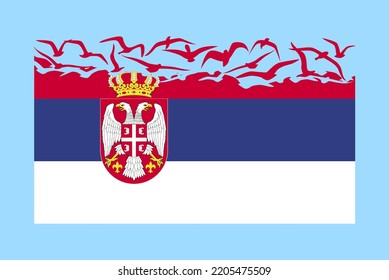 Serbia flag with freedom concept, independent country idea, Serbia flag transforming into flying birds vector, sovereignty metaphor, flat design