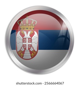 Serbia flag - glossy circle button displays a colorful flag representing a country cultural identity and heritage. The essence of national pride and unity.