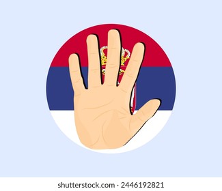 Bandera de Serbia con señal de alto en mano, protesta e idea de derechos humanos, diseño de Vector, protesta en Serbia, restricción o emblema prohibido, violación de la libertad de expresión, detener la guerra