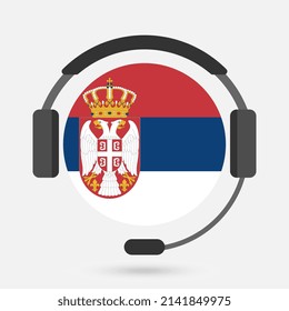 Serbia flag with headphones. Vector illustration. Serbo-Croatian.