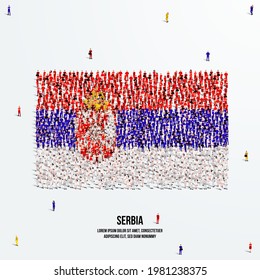 Serbia Flag. A large group of people form to create the shape of the Serbian flag. Vector Illustration.
