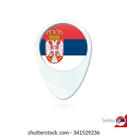 Serbia flag location map pin icon on white background. Vector Illustration.