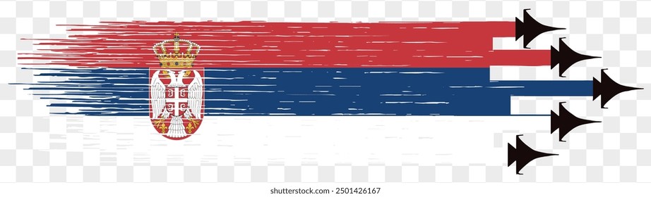 Serbia flag with military fighter jets isolated background. vector illustration