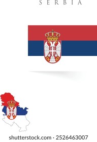 Serbia flag . national flag of serbia rectangular shaped .map of serbia in white background vector illustration . 