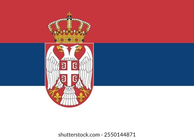 Serbia flag in official colors, dimensions and aspect ratio. Vector flag symbolizing national pride, identity, heritage, patriotism and authority