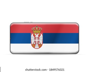 Serbia flag on smartphone screen. Vector illustration.