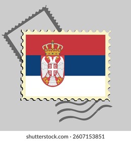 Serbia flag postage stamp. Isolated vector illustration on grey post stamp background