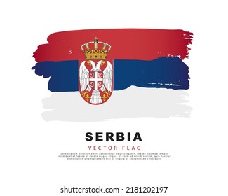 Serbia flag. Red, blue and white hand-drawn brush strokes. Vector illustration isolated on white background. Colorful Serbian flag logo.