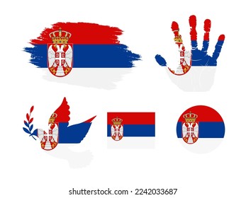 Serbia flag set, flag of Serbia collection. Flag in grunge, Dove, Handprint, square and round shape. vector illustration