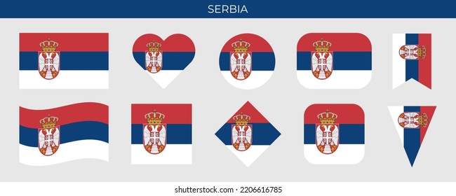 Serbia flag set. Vector illustration isolated on white background