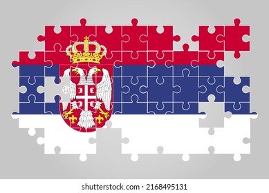 Serbia flag shape of jigsaw puzzle vector, puzzle map, Serbia flag for children and classroom, country logo asset, solve problem concept, flat design