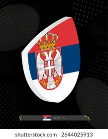 Serbia Flag Shield icon in 3D on Dark Modern Abstract Rugby Background. Perfect for sports events, heritage themes, national celebrations, and patriotic designs.