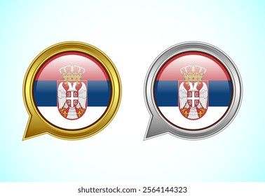 Serbia flag speech bubble. Speaking flag icon in gold and silver color