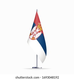 Serbia flag state symbol isolated on background national banner. Greeting card National Independence Day of the Republic of Serbia. Illustration banner with realistic state flag.