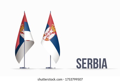 Serbia flag state symbol isolated on background national banner. Greeting card National Independence Day of the Republic of Serbia. Illustration banner with realistic state flag.