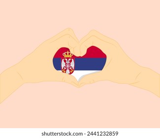 Serbia flag with two hands heart shape, express love or affection concept, support or donate to Serbia, hand heart love sign, vector design, patriotism and nationalism idea