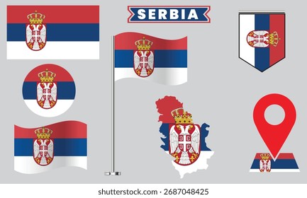 Serbien Flagge Vektor Design Set Nationale Symbolsammlung
