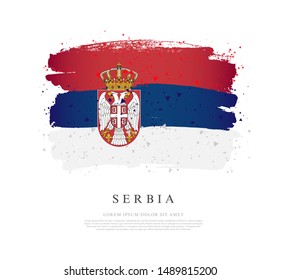 Serbia flag. Vector illustration on a white background. Brush strokes are drawn by hand. Independence Day.