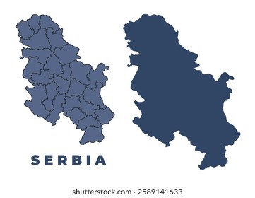 Serbia flat and outline vector map set