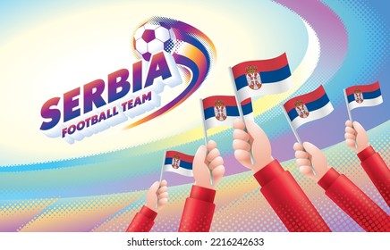 Serbia Football Team Celebration with National Flag of Serbia