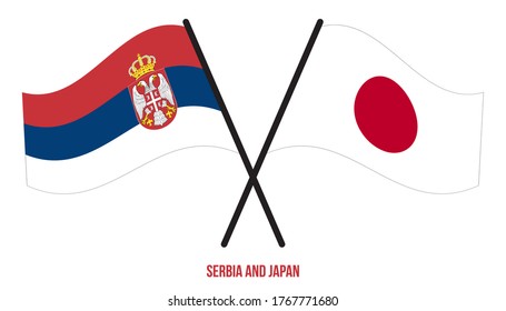 Serbia and Japan Flags Crossed And Waving Flat Style. Official Proportion. Correct Colors.