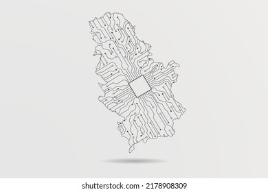 Mapa de Serbia con Kosovo - Mapa mundial del vector con placa de circuitos abstracto futurista Ilustración o línea de mezcla de tecnología de alta tecnología sobre fondo blanco - Ilustración del vector ep 10