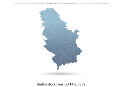 Serbia with Kosovo Map - World Map vector template with High detailed including grey and blue gradient color and white outline color isolated on white background - Vector illustration eps 10