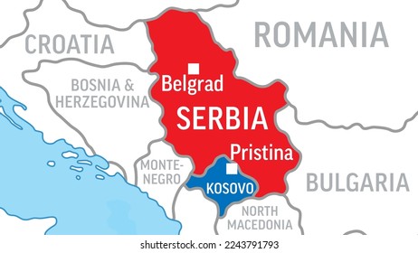 Serbia and Kosovo Map. Zoom on World Map. Vector Illustration