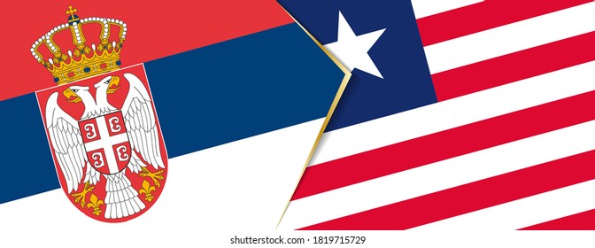 Serbia and Liberia flags, two vector flags symbol of relationship or confrontation.