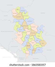 Serbia location map in Europe with administrative divisions of the country, detailed vector illustration	

