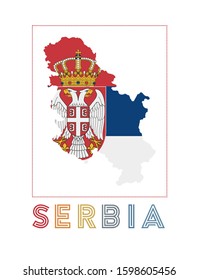 Serbia Logo. Map of Serbia with country name and flag. Captivating vector illustration.