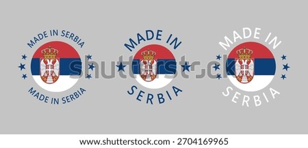 Serbia Made in Stamp in circle with flag on white background
