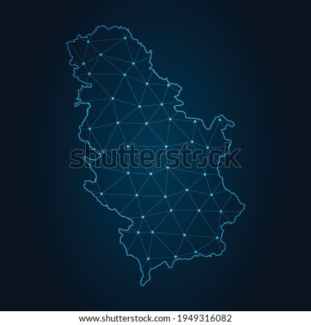 serbia Map Abstract mash line and point scales on dark background. Wire Frame 3D mesh polygonal network line.