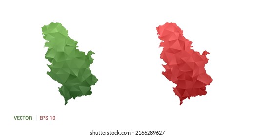 Serbia map of abstract vector polygon set couple color green and red.