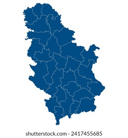 Serbia map. Map of Serbia in administrative provinces in blue color