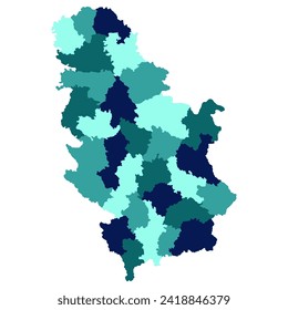 Serbia map. Map of Serbia in administrative provinces in multicolor