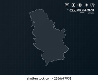 Mapa serbio del marco digital negro HUD, GUI, interfaz de interfaz de usuario vector de radar.